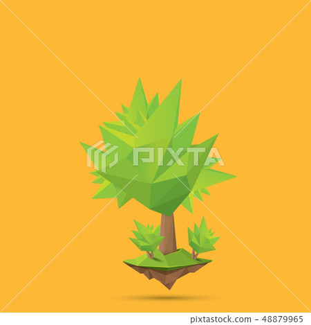summer green low poly style tree isolated on orange background. Abstract Green tree design element 48879965