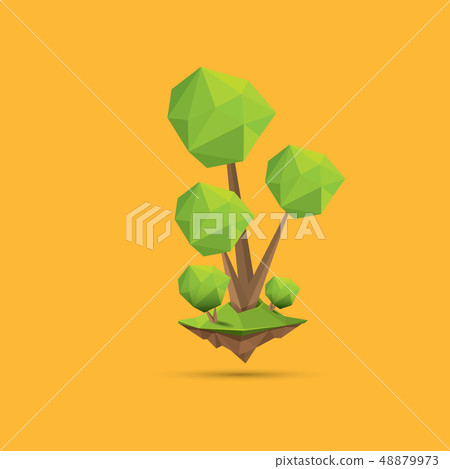 summer green low poly style tree isolated on orange background. Abstract Green tree design element 48879973