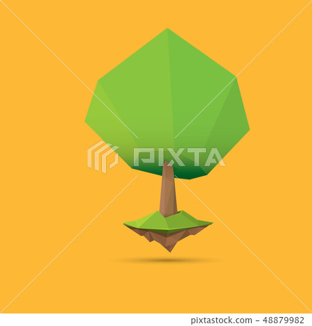 summer green low poly style tree isolated on orange background. Abstract Green tree design element 48879982