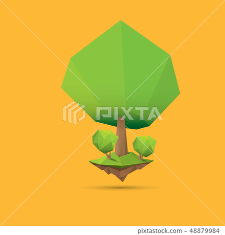 summer green low poly style tree isolated on orange background. Abstract Green tree design element 48879984