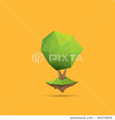 summer green low poly style tree isolated on orange background. Abstract Green tree design element 48879990