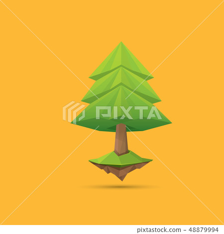 summer green low poly style tree isolated on orange background. Abstract Green tree design element 48879994