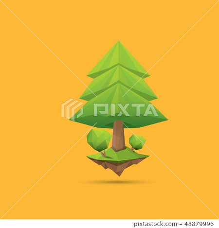 summer green low poly style tree isolated on orange background. Abstract Green tree design element 48879996