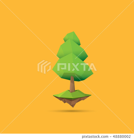summer green low poly style tree isolated on orange background. Abstract Green tree design element 48880002
