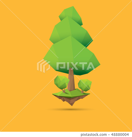 summer green low poly style tree isolated on orange background. Abstract Green tree design element 48880004