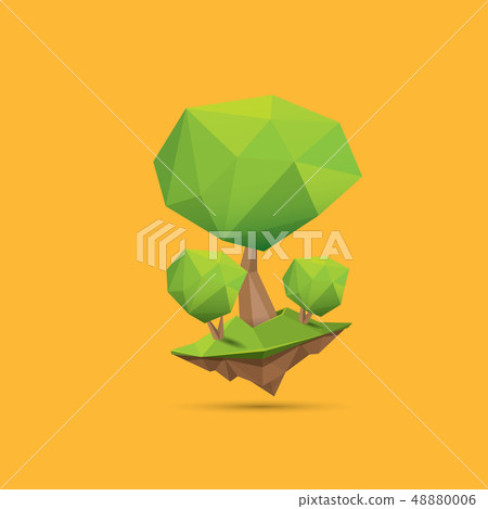 summer green low poly style tree isolated on orange background. Abstract Green tree design element 48880006
