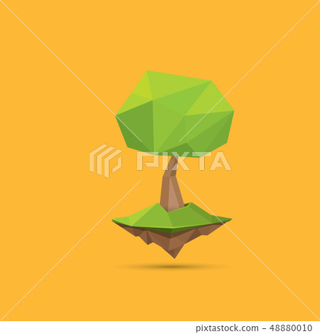 summer green low poly style tree isolated on orange background. Abstract Green tree design element 48880010