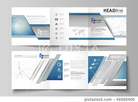 Set of business templates for tri fold square design brochures. Leaflet cover, abstract vector 48880400