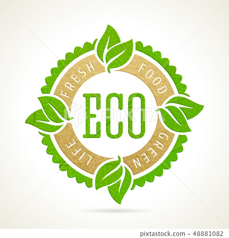 Natural organic food logo with paper background Natural organic food logo with paper background 48881082