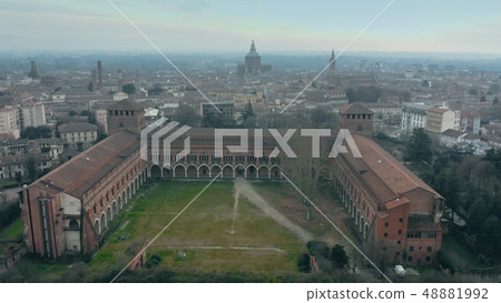 Aerial shot of historic Castello Visconteo or Visconti Castle and the cityscape of Pavia, Italy 48881992