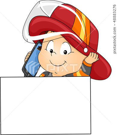 Kid Toddler Boy Fire Fighter Call Illustration Kid Toddler Boy Fire Fighter Call Illustration 48883276