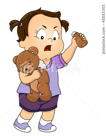 Kid Toddler Girl Break Teddy Bear Illustration 48883303