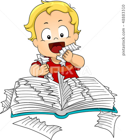 Kid Toddler Boy Ripping Book Eat Illustration 48883310