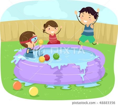 Stickman Kids Inflatable Pool Illustration 48883356