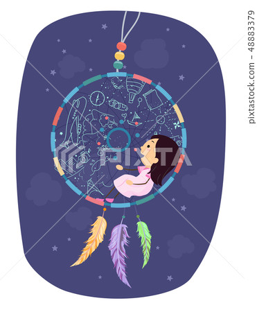 Stickman Kid Girl Dream Catcher Illustration Stickman Kid Girl Dream Catcher Illustration 48883379