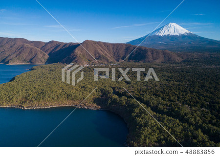 Aerial view of Mount Fuji and Aokigahara Jukai from Lake West Lake Aerial view of Mount Fuji and Aokigahara Jukai from Lake West Lake 48883856