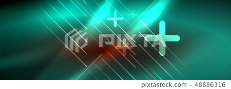 Neon glowing techno lines, hi-tech futuristic abstract background template with lines 48886316