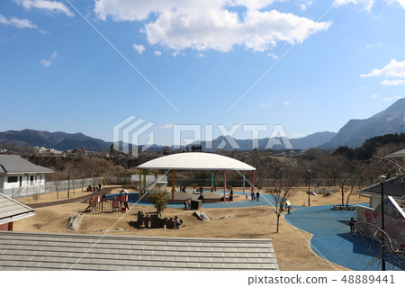 Chichibu Kids Park in Bessho, Chichibu City, Saitama Prefecture, overlooking the fluffy dome and open space in clear winter weather 48889441