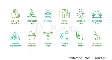Eco line badge. Natural organic logos, paraben free not tested on animals, cruelty free labels, face 48890150