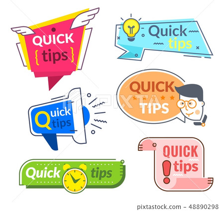 Quick tip labels. Tips and tricks suggestion, quickly help advice. Helpful service vector banners 48890298