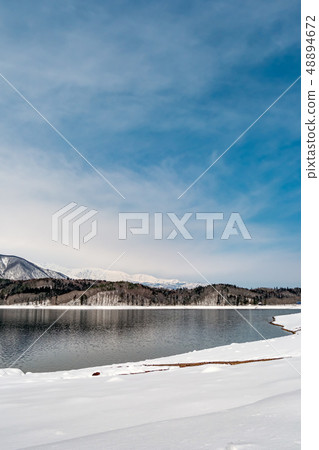 Oomachi, Nagano Prefecture Aoki Lake with snow scene 48894672