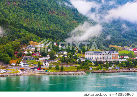 Norwegian fjord village landscape Norwegian fjord village landscape 48896966
