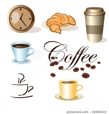 Vector set of coffee cups, clock and Croissant isolated Vector set of coffee cups, clock and Croissant isolated 48900610