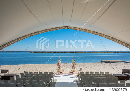 Event decoration. Wedding chuppa at riverside Event decoration. Wedding chuppa at riverside 48900779