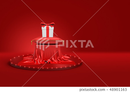3d rendering of white gift box with red ribbon... - Stock Illustration ...