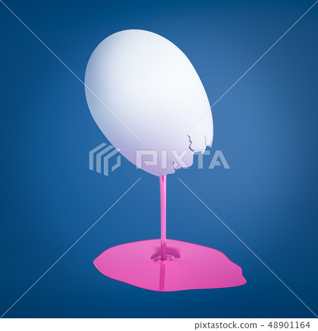 3d rendering of egg in mid-air broken at its smaller end with purple paint oozing out and forming 48901164