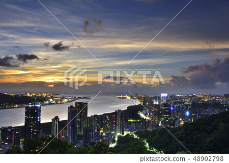 Freshwater estuary city buildings with clouds at dusk 48902798