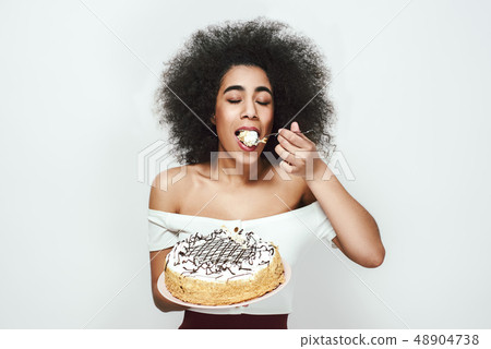 So Tasty Satisfied Happy Young Afro American Stock Photo