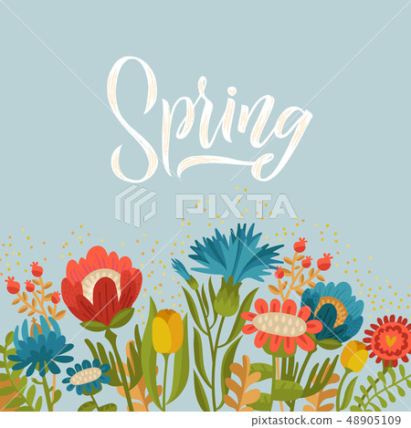 Spring. Vector floral illustration with flowers and leaves. Gentle, spring background 48905109