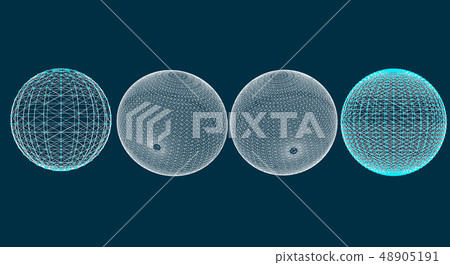 3d sphere with mesh effect, abstract connections with dots are in space, trasparent planet, vector 48905191