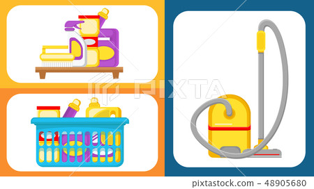 House Cleaning Supplies Vector Illustrations Set 48905680