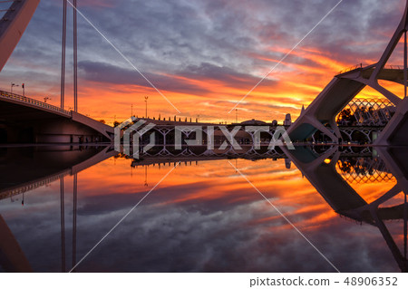 Valencia sunset water reflection modern architecture Valencia sunset water reflection modern architecture 48906352