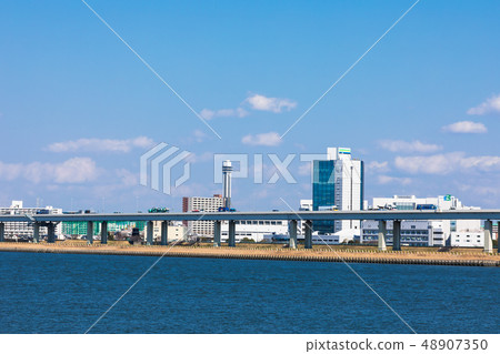 （東京都市景觀）從荒川銀行和江戶川區的景觀1高速觀看首都 48907350