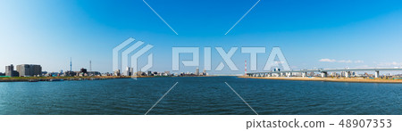 (Tokyo-landscape panorama) Arakawa upstream scenery 1 seen from Kashiwa Bridge (Tokyo-landscape panorama) Arakawa upstream scenery 1 seen from Kashiwa Bridge 48907353