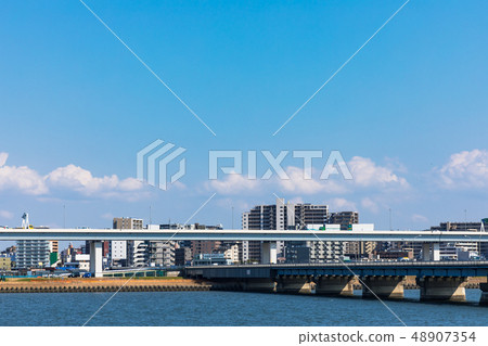 （東京都市景觀）從荒川銀行6看大都會高速公路和江戶川區的景色 48907354