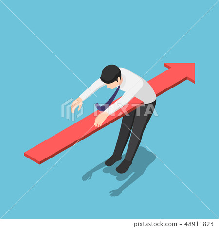 Isometric red arrow piercing through the body of 48911823