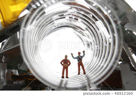 People passing through transparent plastic and tunnel in the future society 48912160