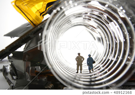 People passing through transparent plastic and tunnel in the future society 48912168
