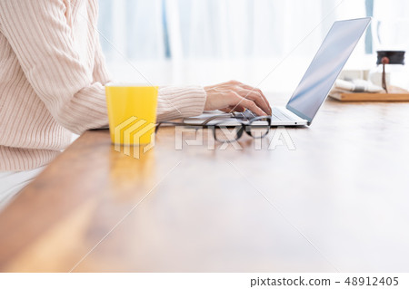 Senior woman looking at laptop computer Senior woman looking at laptop computer 48912405