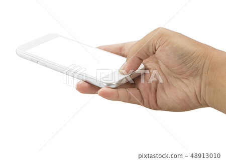 Hand with smartphone isolated on white background Hand with smartphone isolated on white background 48913010
