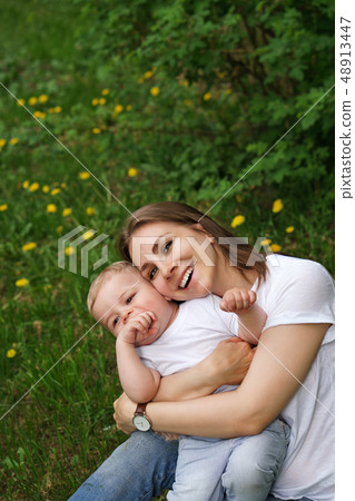 Family. Mom and son in park. Family. Mom and son in park. 48913447