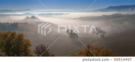 Autumn fog in valley 48914497