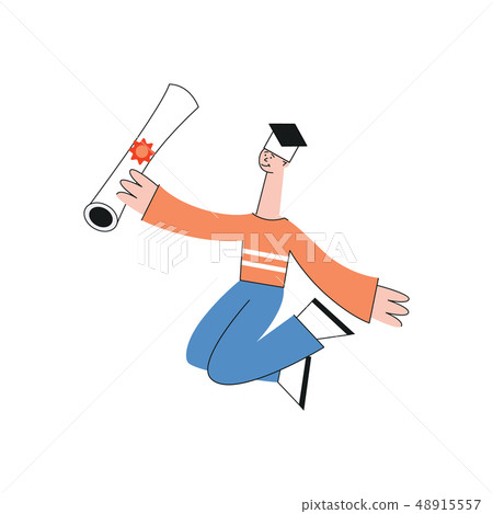 Vector happy teen graduate man student jumps Vector happy teen graduate man student jumps 48915557