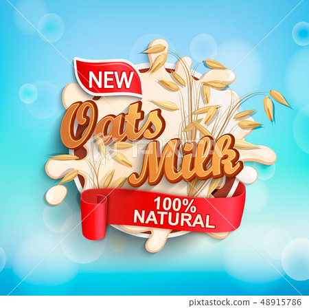 Fresh and Natural Oat Milk label splash. Fresh and Natural Oat Milk label splash. 48915786