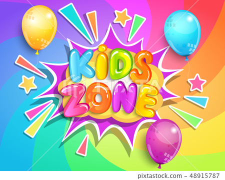 Kids zone banner on rainbow spiral background. 48915787