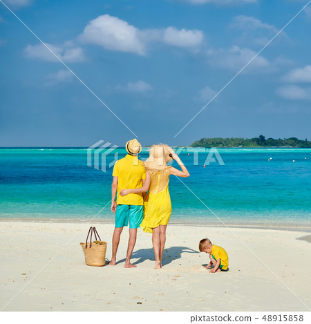 Family with three year old boy on beach 48915858
